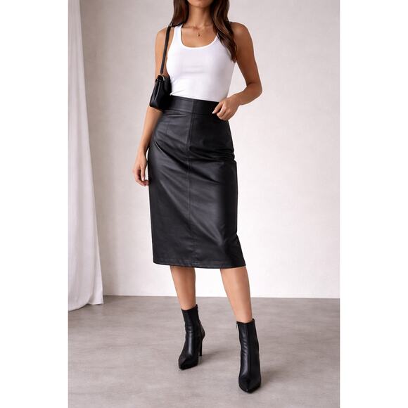 Cedars Dresses & Skirts - Vintage Y2K Cedars Black Leather Pencil Midi Skirt High Waist Sz 10 Quiet Luxury